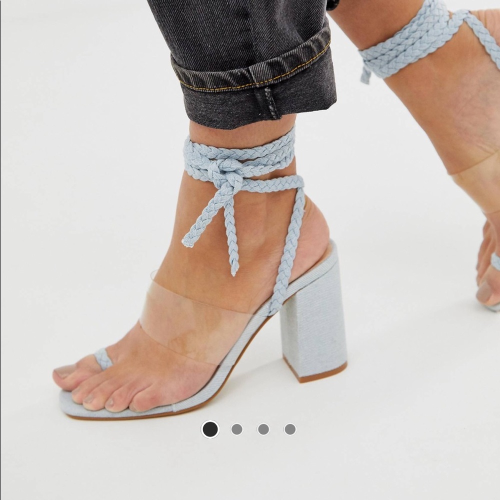 Public Desire Mia Denim Clear Ankle Tie Heels